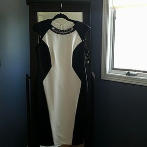 Black and White jeweled neckline dress